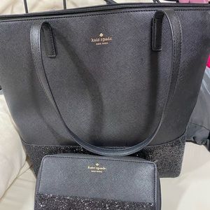 Kate Spade Tote and wallet- glitter black